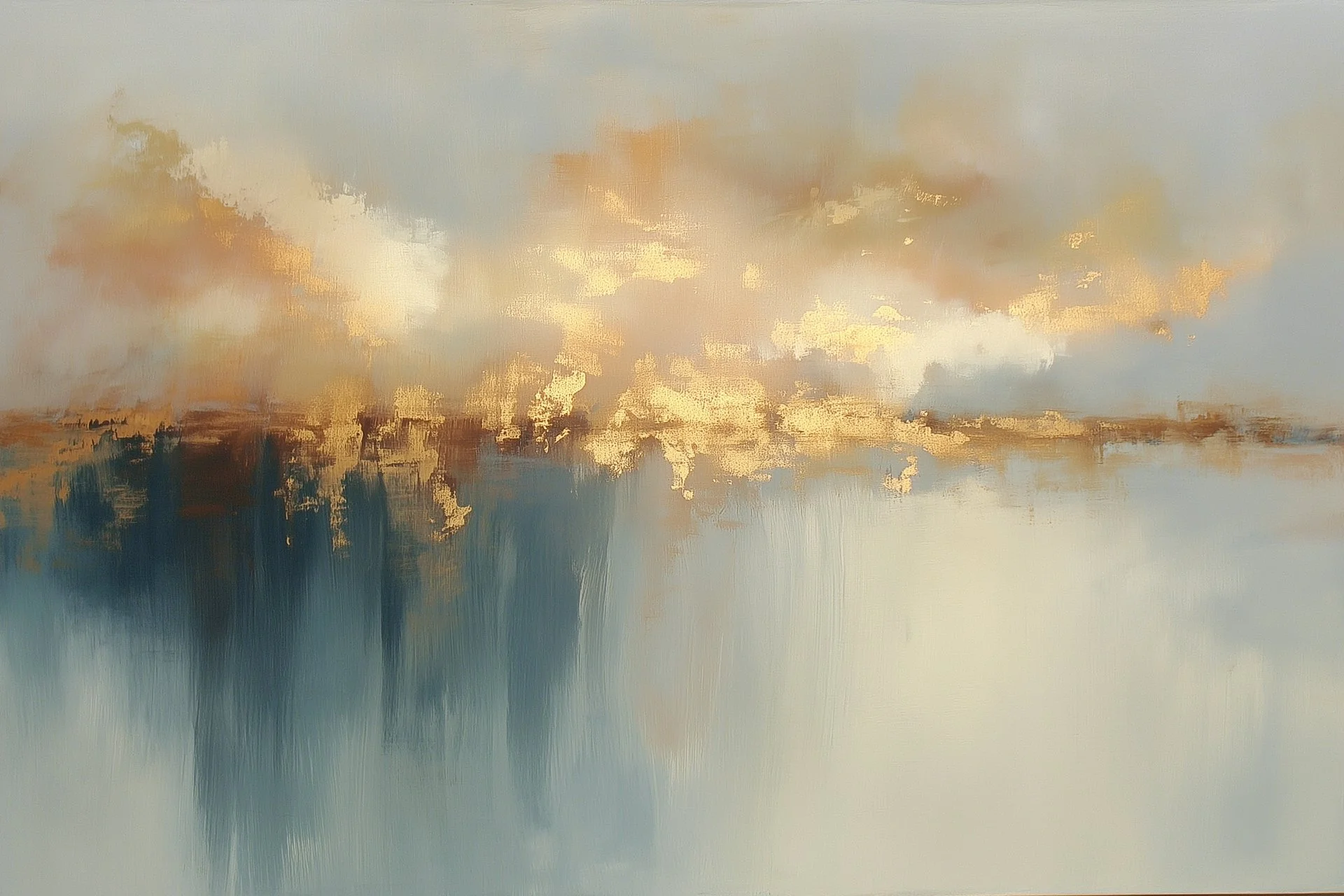 Золото тумана, пейзаж в бежево-золотистых тонах